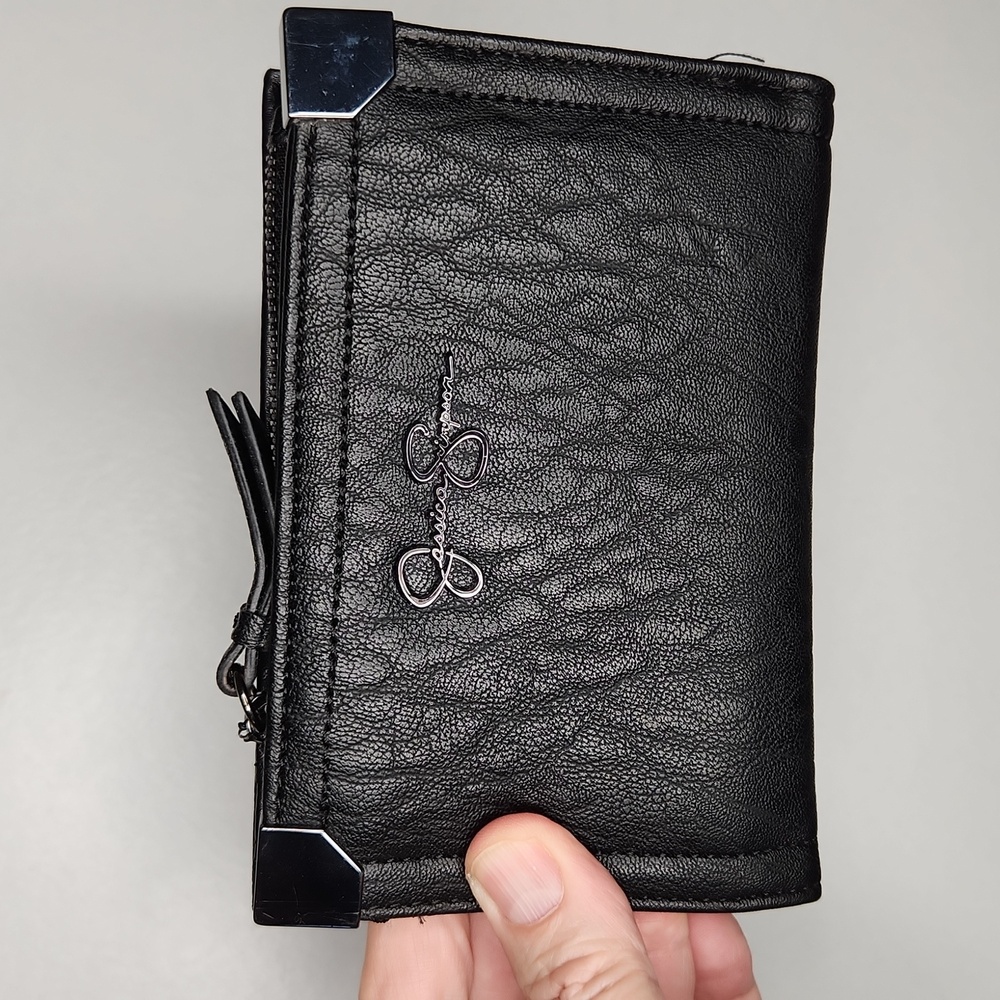 Jessica Simpson Black Leather Zip Wallet